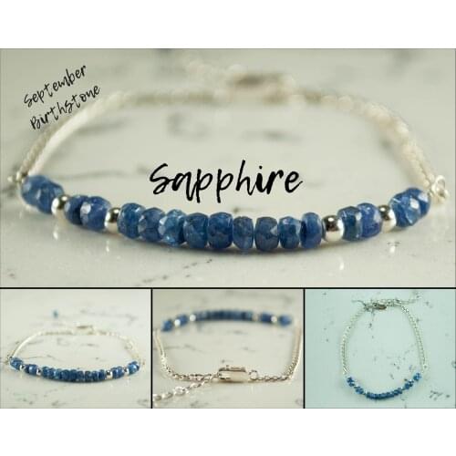 Blue Sapphire Silver Chain Bracelet, Blue Gemstone Bead, September Birthstone, silver Jewelry for Women Hand Made in TURKEY