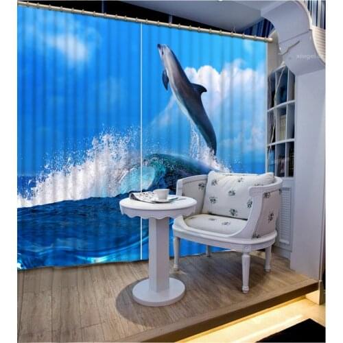 Modern 3D Curtains Photo waves dolphin Kids Room Curtains Home Decoration Hotel Office Decor Shade Drapes Cortinas