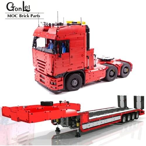 High-Tech MOC Building Blocks Bricks Tracer Truck Red Tractor Truck Trailer MOC-2475 Electric Remote Control Parts Bag Boy Toys