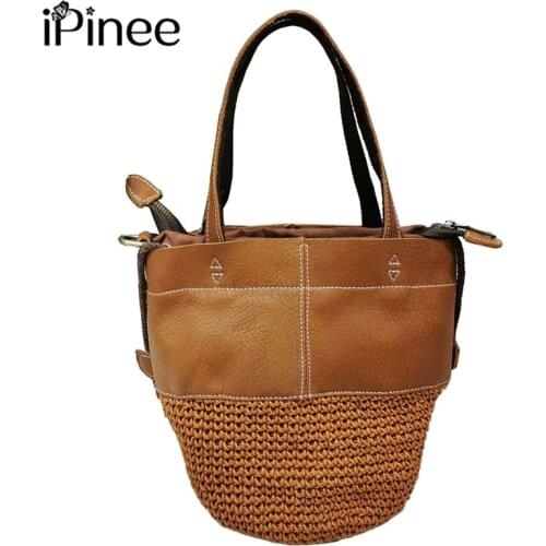 IPinee bags for women 2021 womens shoulder bag genuine leather designer bag Weave totes hand bag woman womens handbags