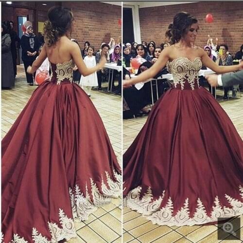 Dark Red Prom Dresses Ball Gown Sweetheart Neck Lace Appliqued Plus Size Elegant Long Prom Gown Evening Dresses Robe De Soiree