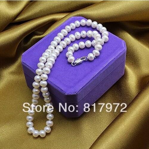 Top Real pearl Bead 45cm length Natural pearl AAA 8-9mm highlight Fashion pearl Handmade Necklaces women Jewelry Party Gift