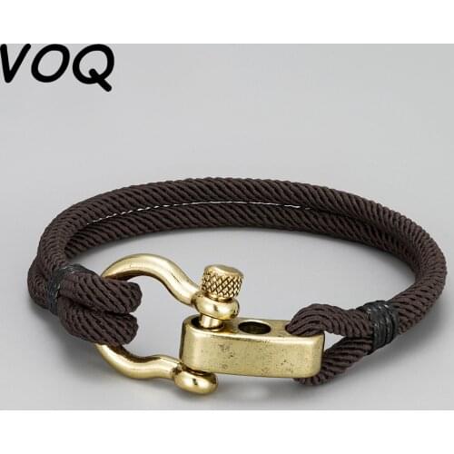 VOQ Ancient Gold Adjustable Horseshoe Buckle Bracelet Survival Milan Rope Couple Bracelets Handmade Weave Jewelry