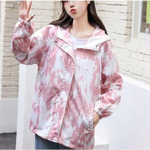 #9031 Tie Dyed Jacket Womens Spring And Autumn Korean Style Jackets Ladies Plus Size Full Sleeve Hooded Jacket Coat Girls Tops