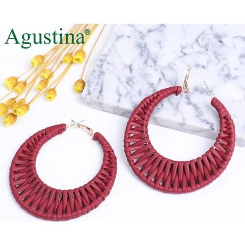 Agustina Hoop Leather Earrings Women Hoops Round Earrings Fashion Jewelry Luxury Red Earrings Drop Dangle Korean Earring Big CC