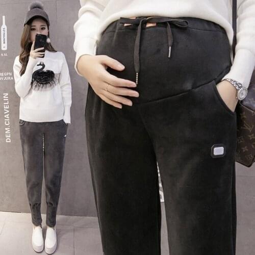 Winter Thicken Warm Plus Velvet Maternity Pants Elastic Waist Belly Pants Clothes for Pregnant Women Pregnancy Trousers