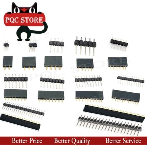 5pairs 1x40 1*20 1*12 1*10 1*8 1*7 1*6 1*5 1*4 1*3 1*2Single Row Male and Female 2.54 Breakable Pin Header PCB JST Connector