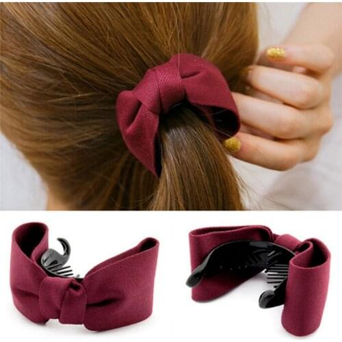 1Pc Korean Sweet Fabric Solid Big Bows Hair Claw Girl Solid Cloth Ties Headband Banana Hair Crab Clips Hair Accessories
