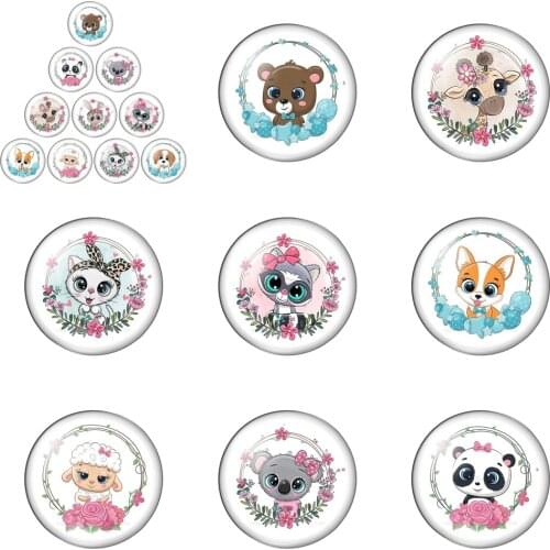 Panda Wolf Rabbit Flower Animals 10pcs 12mm/14mm/16mm/18mm/20mm/25mm Round Photo Glass Cabochon Demo Flat Back Making Findings