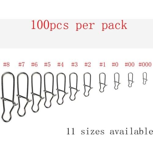 100Pcs Fishing Safety Snaps Fishing Bait Connector Stainless Steel Hook Lock Snap Swivels Solid Rings