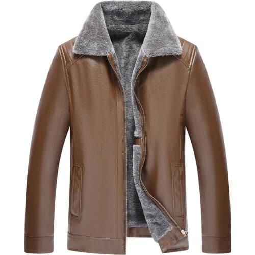 2018 Winter Very warm Thick Leather Faux Leather Coats Casual flocking PU zipper Leather Jacket Mens Clothing size XL-5XL