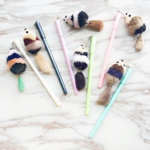 36PCS Color Hair Plush Mice Pendant Gel Pen Black 0.5MM Students Syringe Pen Stationery Kawaii School Supplies