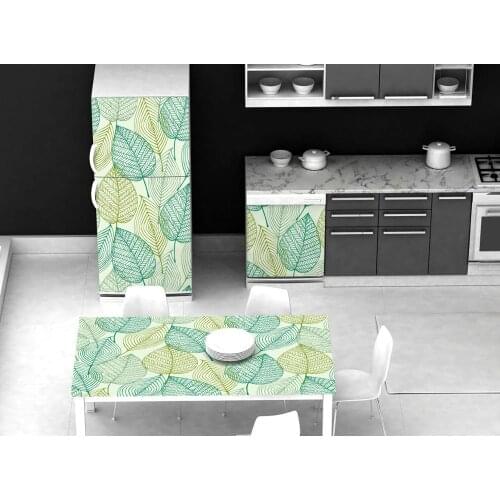 3D Self Adhesive Table Refrigerator Wrap Green Leaf Hand Painitng Freezer Sticker Kids Art Fridge Door Cover Wallpaper Kitchen