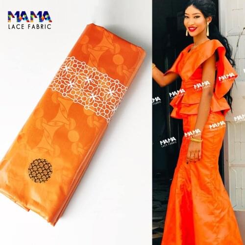5 Yards Orange Color 2021 New Desing African Bazin Riche Getznerss Nigerian Lace Tulle Fabric 100% Cotton DIY Lace For Wedding