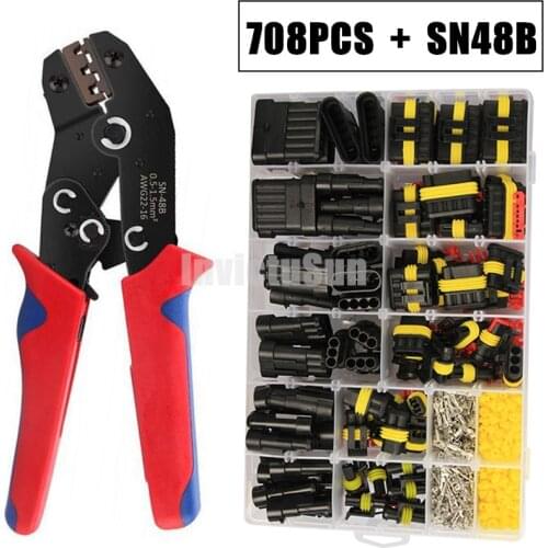 708PCS Waterproof Car Electrical Wire Connector Plug 1/2/3/4/5/6 Pin Motocycle Truck Harness Male Female SN48B crimping pliers