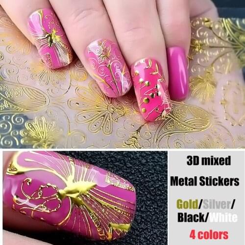 8 sheets metal Nail art Stickers Gold Sliver Black White Adhesive Manicure for Gel Polish 3D Nails Art Decorations Decals
