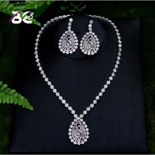 Be 8 High Quality Cubic Zirconia Wedding Necklace and Earrings Luxury Crystal Bridal Jewelry Sets for Bridesmaids S406