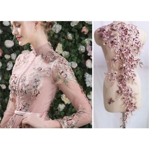 Color 3D Beaded Wedding Evening Dress Lace Patch Applique Flower Fabric Handmade DIY Bridal Headdress Lace Collar Decorative