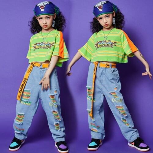 Kids Concert Hip Hop Clothing Show Outfits Crop Tank Tshirt Streetwear Jeans Pants For Girls Drum Stage Dance Clothes Costumes