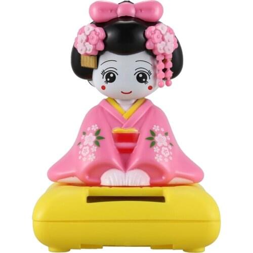 Solar Powered Bobblehead Toy Figure, Japanese Kimono Maiko Geisha - Pink