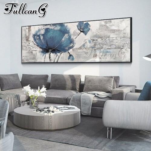 FULLCANG Retro abstract blue rose flower diy 5d full square round drill diamond embroidery sale large mosaic painting FC3574