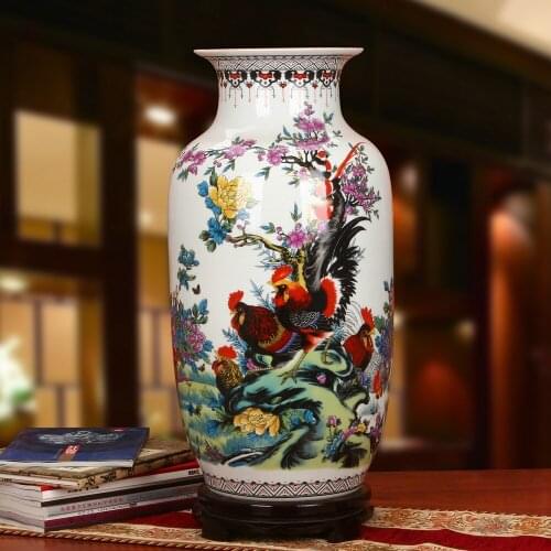 Jingdezhen ceramic vase Pastel Seven Heroes Fight For Spring Cock Winter Melon And Landing Vase Modern Chinese floor vase big