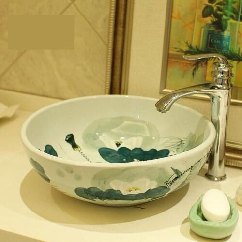 China Artistic Porcelain Handmade Lavabo Bathroom Vessel Sinks ceramic wash basin bathroom wash hand basin Lotus Flower