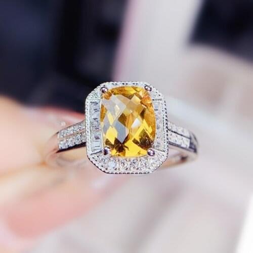 Natural real citrine rectangle ring Free shipping 6*8mm 1.6ct gemstone 925 sterling silver Fine jewelry J215235