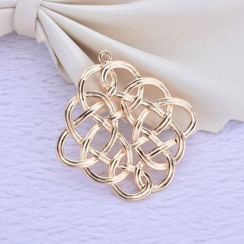 4PCS 30.4x30.8MM 24K Champagne Gold Color Plated Brass Chinese Knot Charms Pendants for Jewelry Making Findings