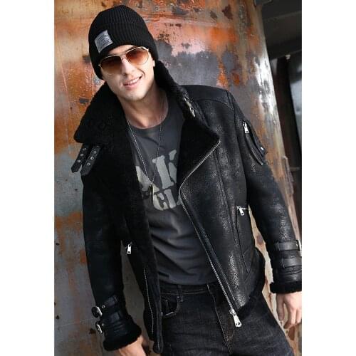 Fashion Warm Fur Clothing Men Winter Natural Fur Jacket Male Real Sheepskin Fur Shearling Black Real Fur Outwear