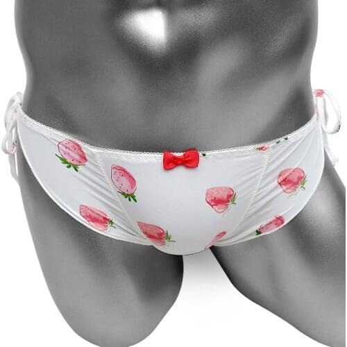 Strawberry printed Cute Sissy Briefs Underwear Sexy Lingerie Lace Up Mens Lingerie Frilly Sissy Panties Underpants
