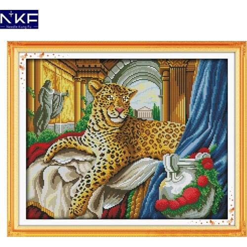 NKF Leopard Pattern DIY Handmade Craft Needlework Cross Stitch Set Embroidery Kit Animal Design Stitching Home Decoration