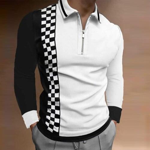 New Mens Clothing Casual polo shirt men Fashion Patchwork Long sleeve Tops streetwear Zipper slim polo shirt for men Plus Size