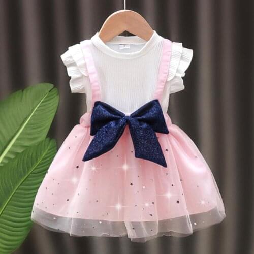 Autumn Winter Girl Knitted Dress Big Bowknot Star Shining Princess Children Kids Fake Two Piece Dress For Girls New Year Clothes