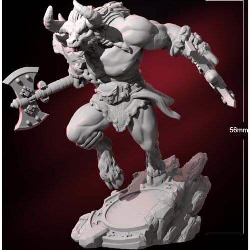 56mm Resin Model Angry Minotaur Axe Warrior Figure Unpainted No Color DW-010