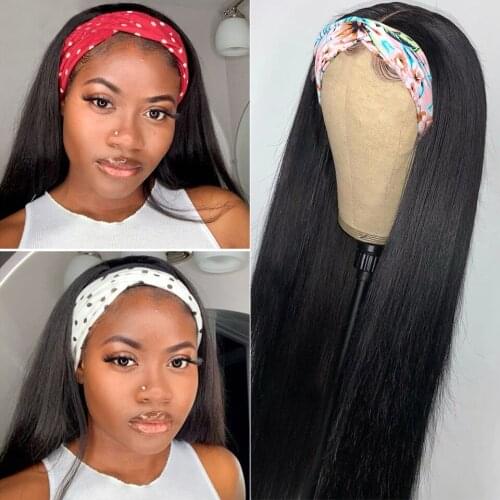 Headband Headscarf Wig Headgear European and American Womens Fashion Hair Band with Split Long Straight Hair Synthetic Wigs