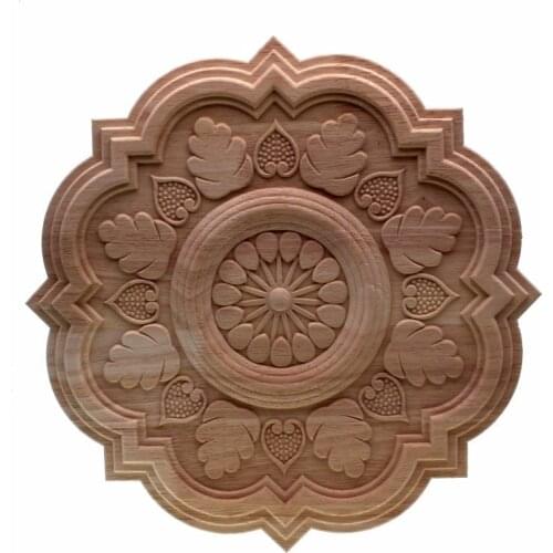 RUNBAZEF Circular Carving Natural Wood Appliques Furniture Cabinet Unpainted Wooden Mouldings Decal Decorative Figurines Craft