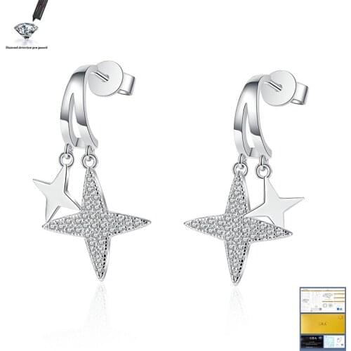 Real 0.44 Carat Round Moissanite Stud Earrings Women 925 Sterling Silver Sparkling Wedding Party Fine Jewelry