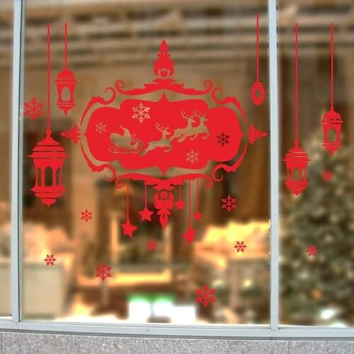 Snowflakes Reindeer Lamp Merry Christmas Theme Wall Stickers For Shop Home Vinyl Mural Art Decoration Diy Window Decals