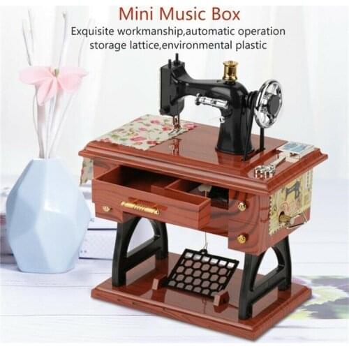 Vintage Music Box Mini Sewing Machine Style Mechanical Birthday Gift Table Decor Sewing Machine Style Mechanical Music Box