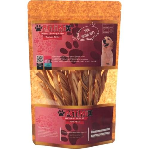 Petimix Twisted Chewing Bones Cowhide Sticks Dog Treat Naturel Snacks for Pets Dental Care 100g