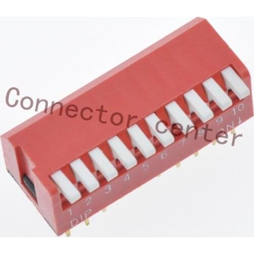 High quality DIP Switch Piano Type Side Actuation 2.54mm Pitch Gold plated 10position 20Pin Red DHL-10