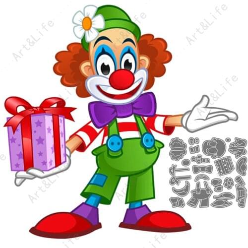 Funny Clown Joker with Gift Box New Metal Cutting Dies Stencils for Making Scrapbooking Album Paper Cards Embossing Cut Die