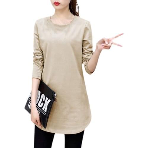 Womens O-Neck Long T-Shirts Casual Three Quarter Sleeve Spring Autumn Tops Solid Color Loose Tops
