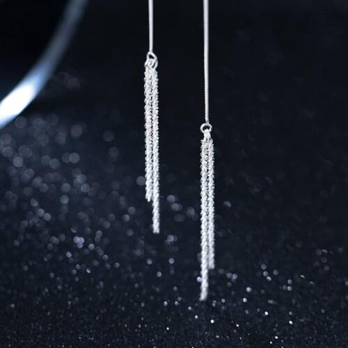 Solid 925 Sterling Silver Dangle Earrings for Women Starry Long Tassels Drop Earings Korean Style Wedding Party Jewelry