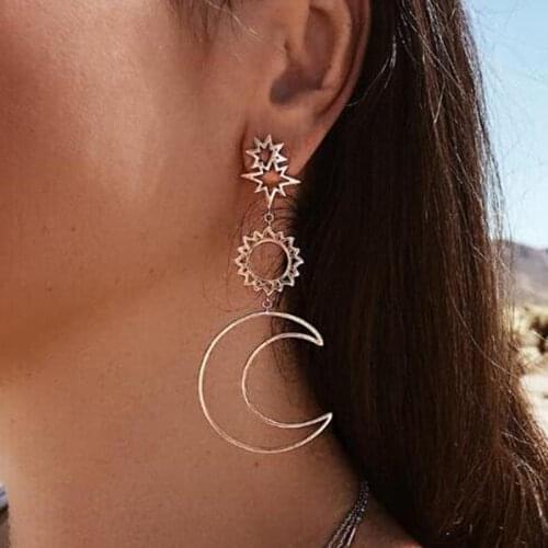 Tocona Retro Bohemia Moon Star Rose Gold Hollow Drop Earrings For Women Street Punk Sunk Geometric Jewelry Gift New 3023