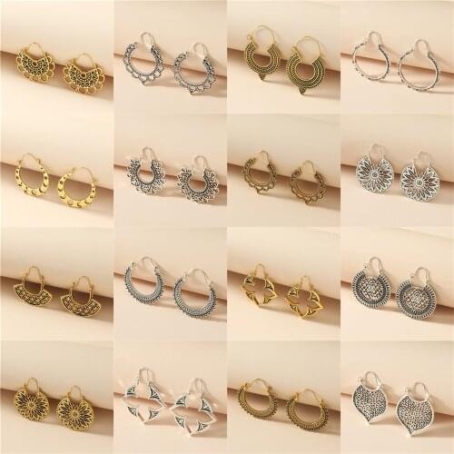 LXY-W New Fashion Gold Simple Boho Ethnic Style Hollow Flower Alloy Pendant Earring For Women 2021 Vintage Jewelry Party Gift