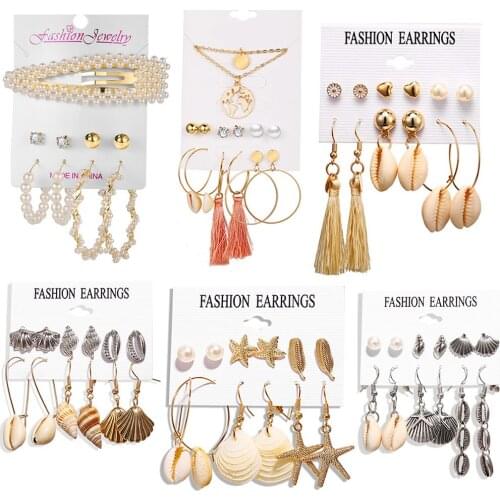 2020 New Shell Starfish Pearl Tassel Earrings For Women Fashion Conch Round Dangle Drop Earrings Set Summer Beach Jewelry Gift