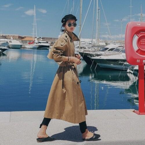 2020 Fall /Autumn Casual Double Breasted Simple Classic Long Trench Coat With Belt Elegant Khaki Chic Female Windbreaker Y168