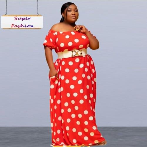 XL-5XL 2021 summer plus size women clothing fashion sexy casual red dot printing short sleeve long dress Wholesale Dropshipping